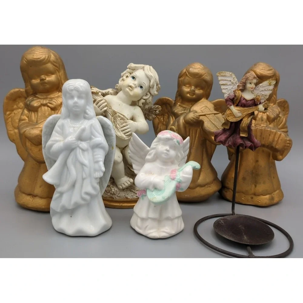 A Collection Of Angel Figurines Playing Instruments‎ Christmas Religious VTG